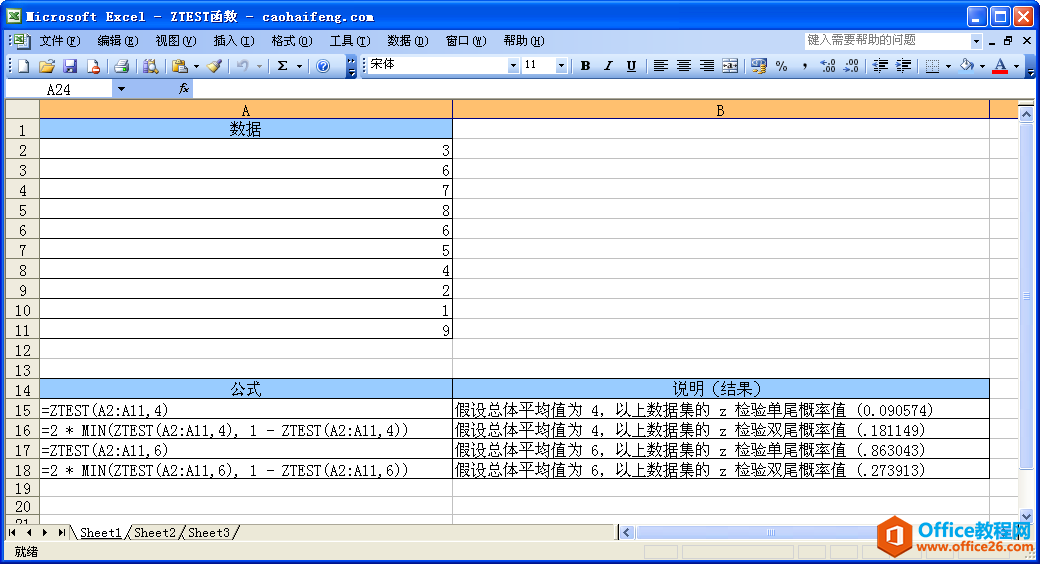 Excel中使用ZTEST函數
