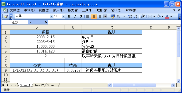 Excel中使用INTRATE函數